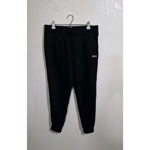 Fila Joggers Sweatpants Black Drawstring Waist Logo Mens Size L Sweats Pockets